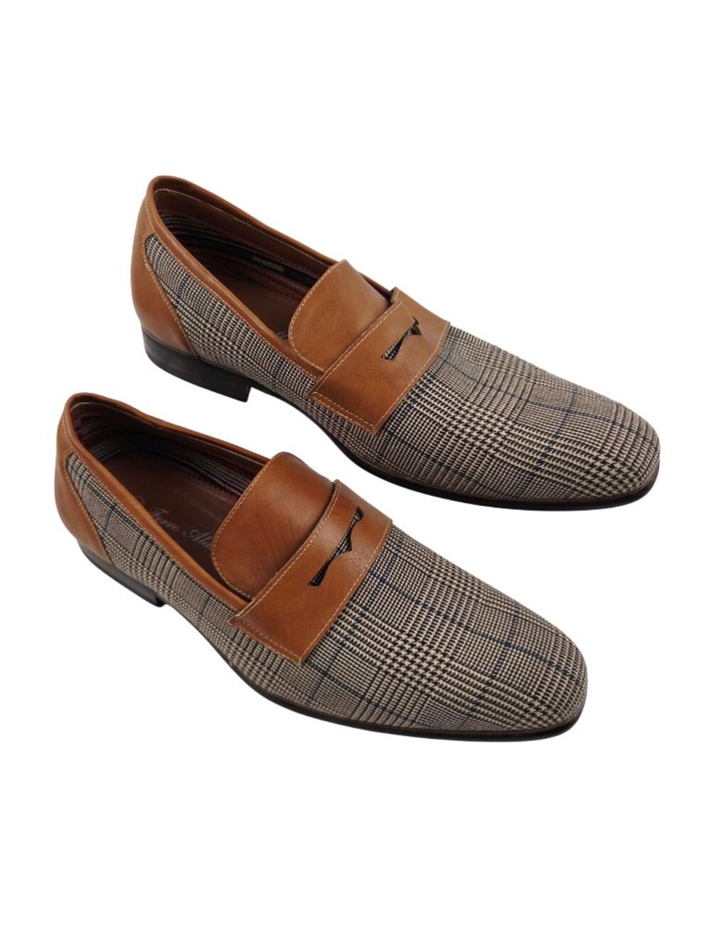 Ferro Aldo Mens Plaid Faux Leather Penny Loafers Size 12 Sidney Brown Slip On